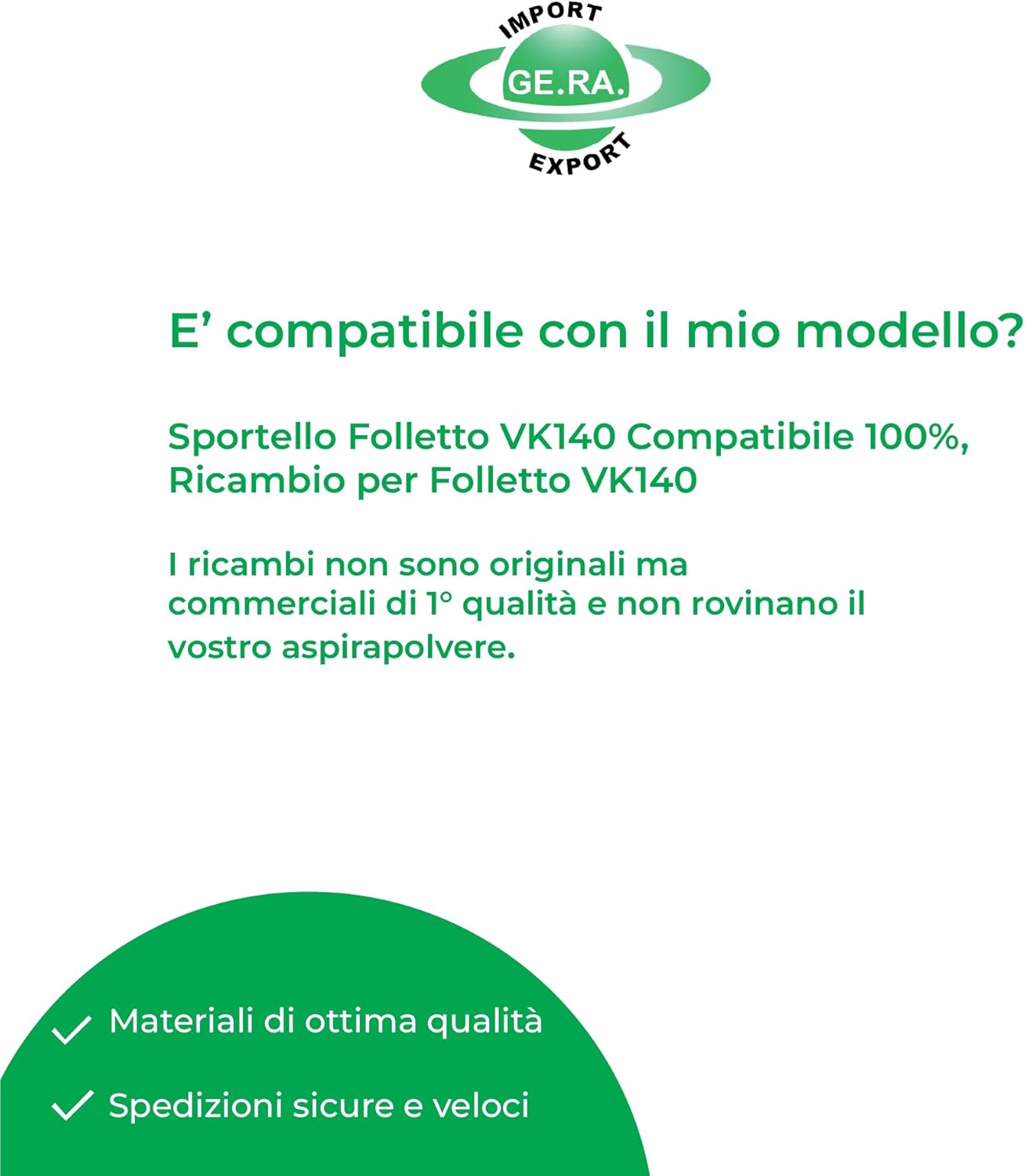 GE.RA Sportello Filtro Compatibile Folletto VK140 Aspirapolvere – Ricambio Inferiore Chiusura Sicura Anti-Polvere, ABS Alta Resistenza – Installazione Facile Senza Adattamenti