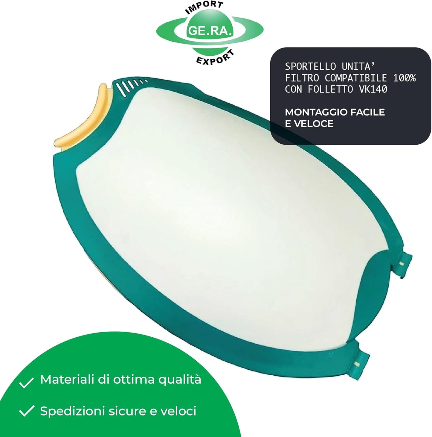GE.RA Sportello Filtro Compatibile Folletto VK140 Aspirapolvere – Ricambio Inferiore Chiusura Sicura Anti-Polvere, ABS Alta Resistenza – Installazione Facile Senza Adattamenti