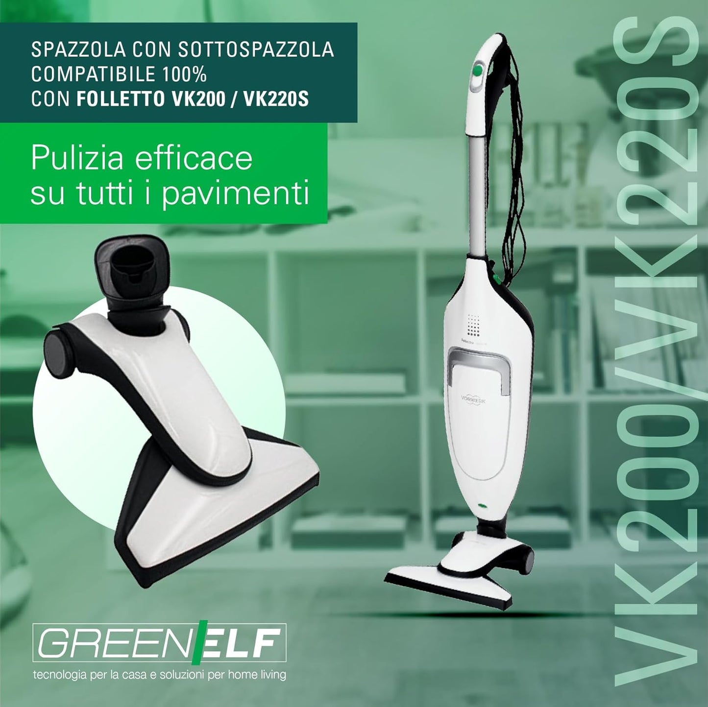 Spazzola Compatibile Per Folletto VK200 e VK220S, MODELLO 2026, con Sottospazzola | Ricambio Alta Qualità per Pulizia Efficace su Tutti i Pavimenti