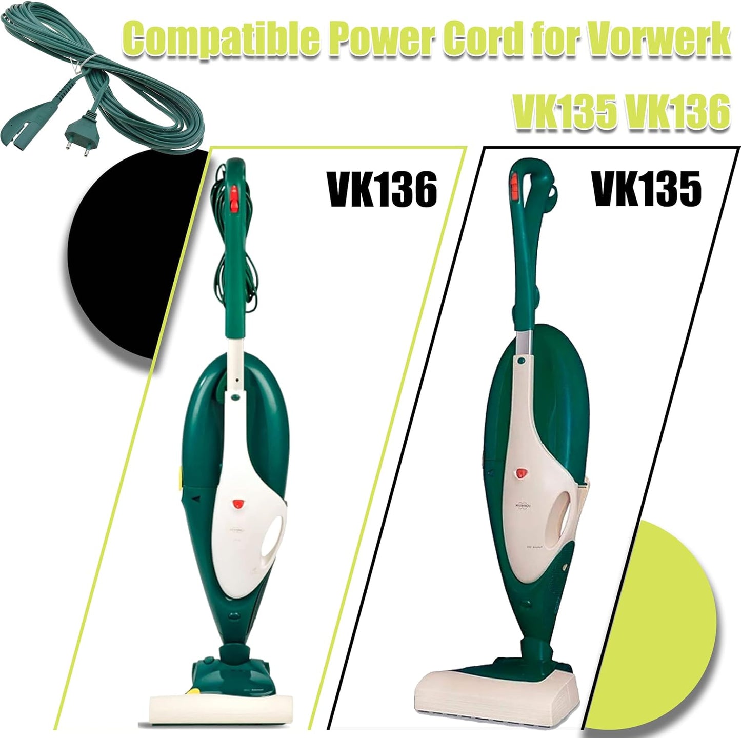 Cavo per Folletto VK135 VK136 Filo Prolunga Alimentazione Elettrico compatibile per FP135 FP136-10 Metri