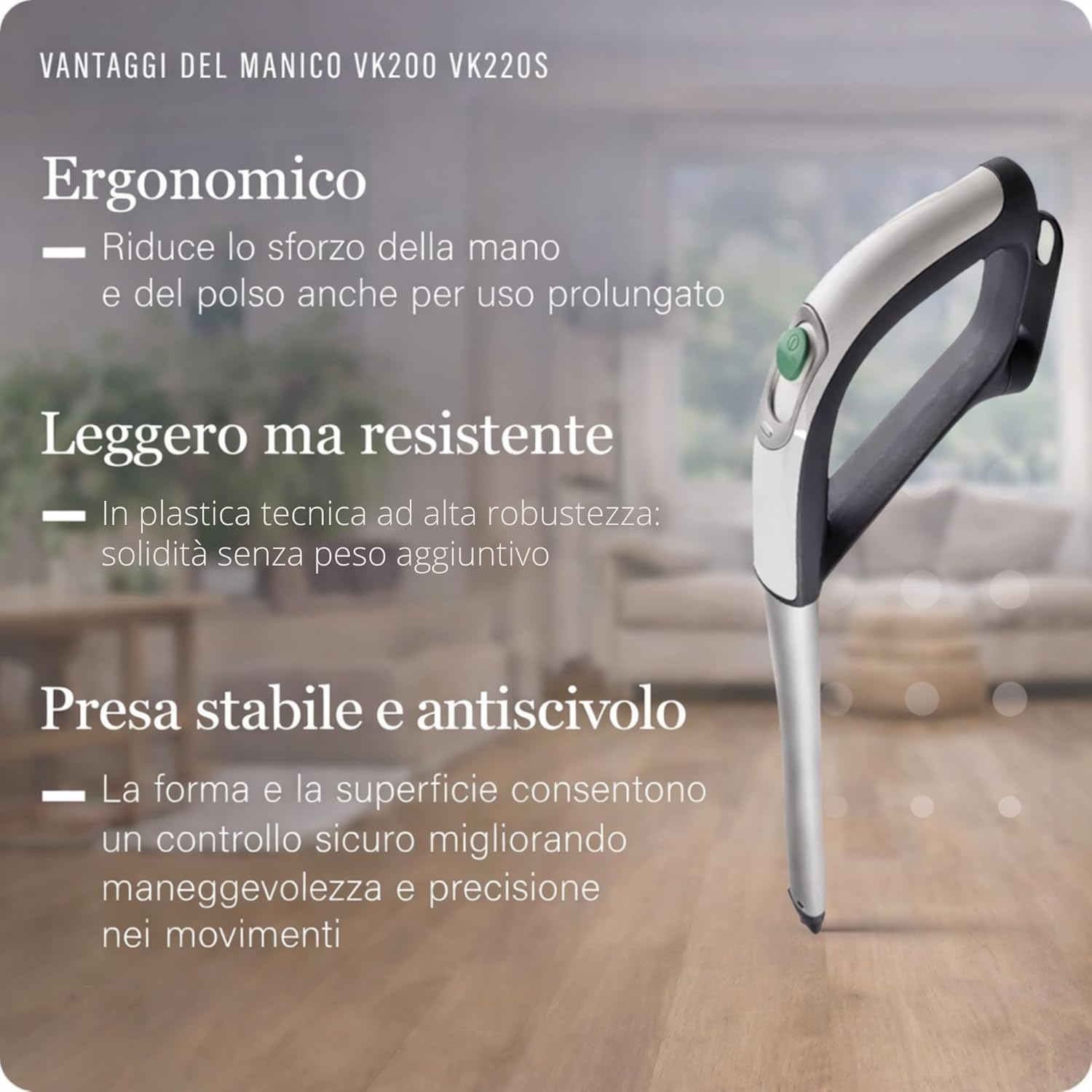 Manico Folletto VK200/220S -COMPATIBILE- Con Interruttore Integrato, per Scopa Elettrica VK200-220s, PENULTIMO MODELLO, Manico Folletto Ergonomico Con Manico Antiscivolo