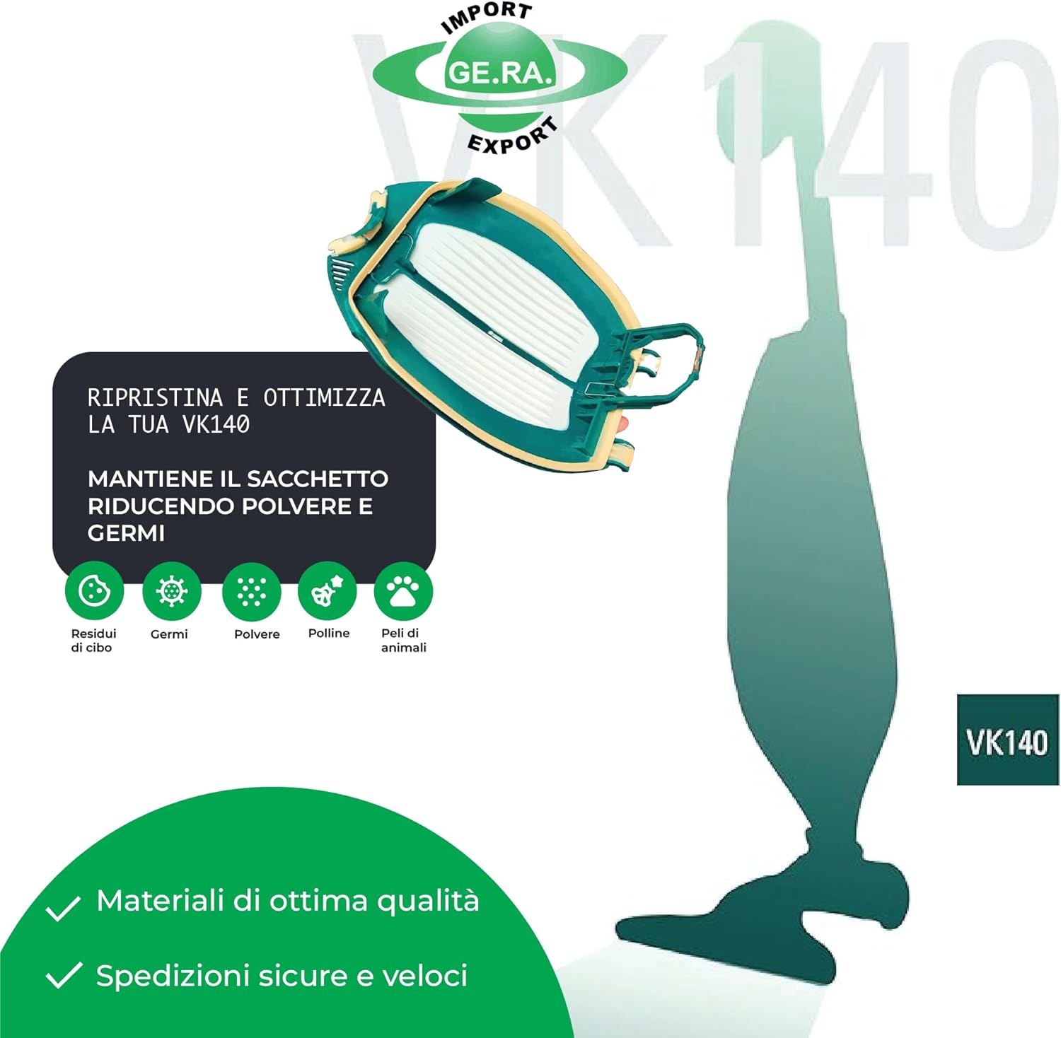 GE.RA Sportello Filtro Compatibile Folletto VK140 Aspirapolvere – Ricambio Inferiore Chiusura Sicura Anti-Polvere, ABS Alta Resistenza – Installazione Facile Senza Adattamenti