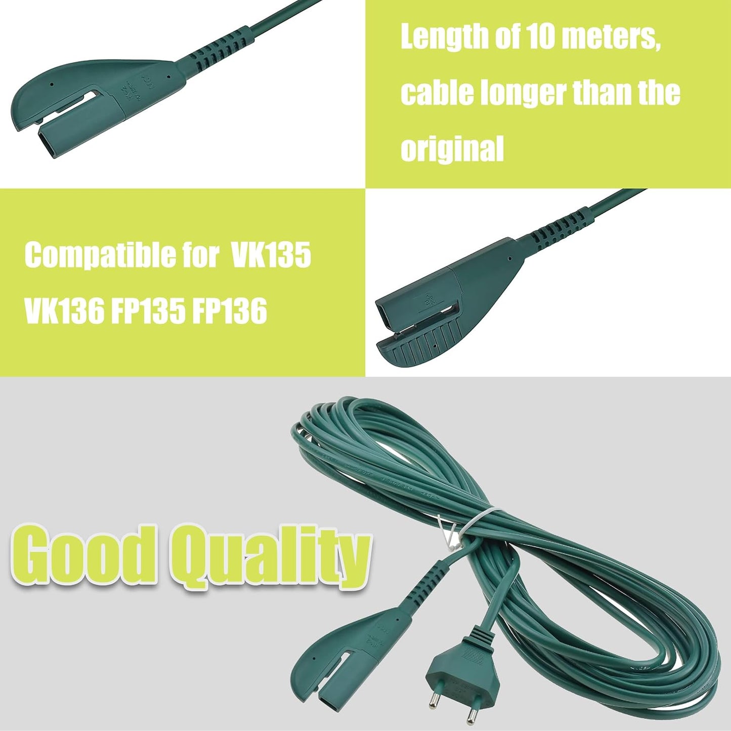Cavo per Folletto VK135 VK136 Filo Prolunga Alimentazione Elettrico compatibile per FP135 FP136-10 Metri