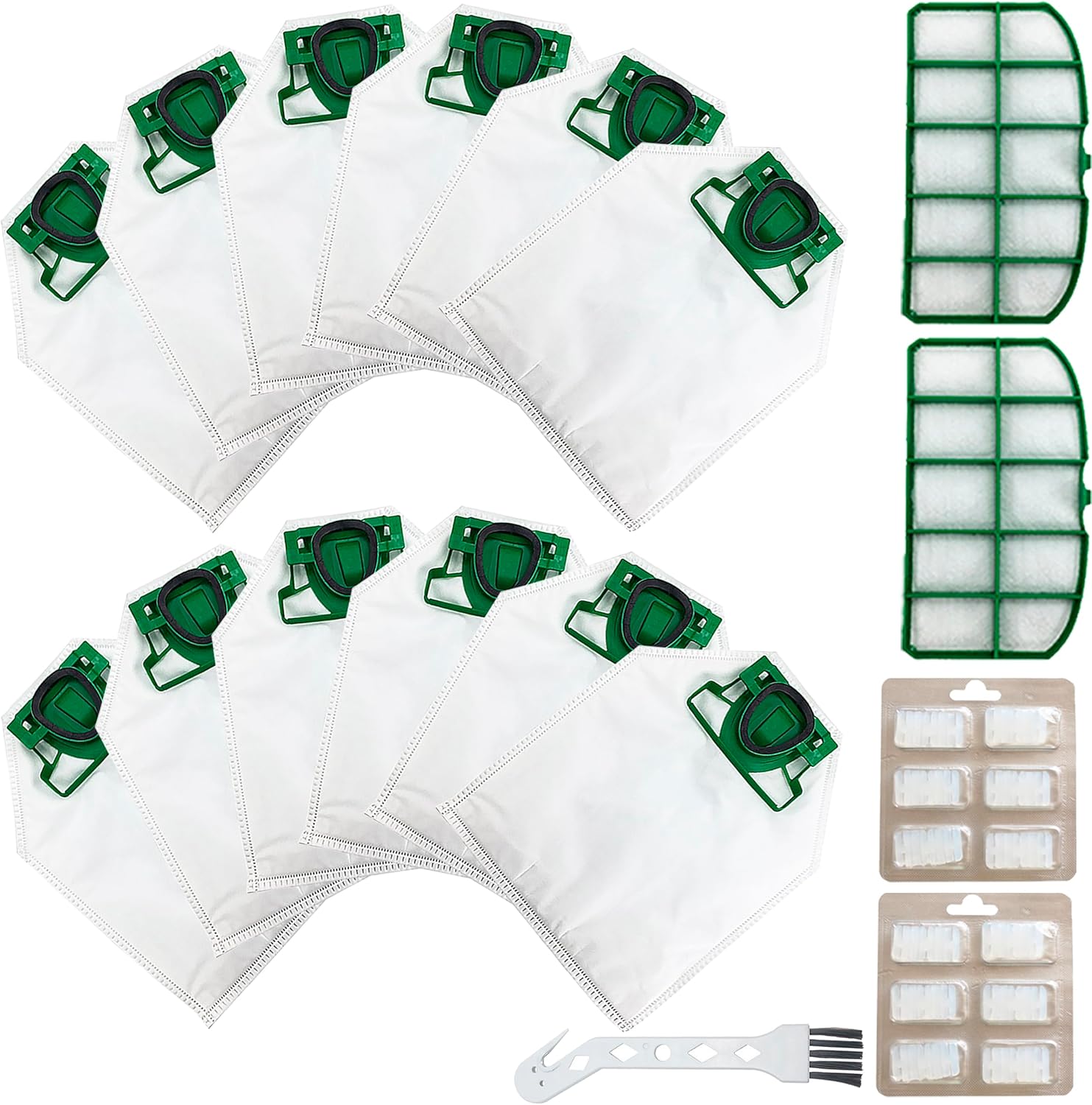 Kit 12 Sacchetti compatibile per Folletto VK200 VK220S FP 220 FP 220S | 12 Sacchetti Aspirapolvere Microfibra a 5 Strati con 2 Filtro Motore e Spazzolino