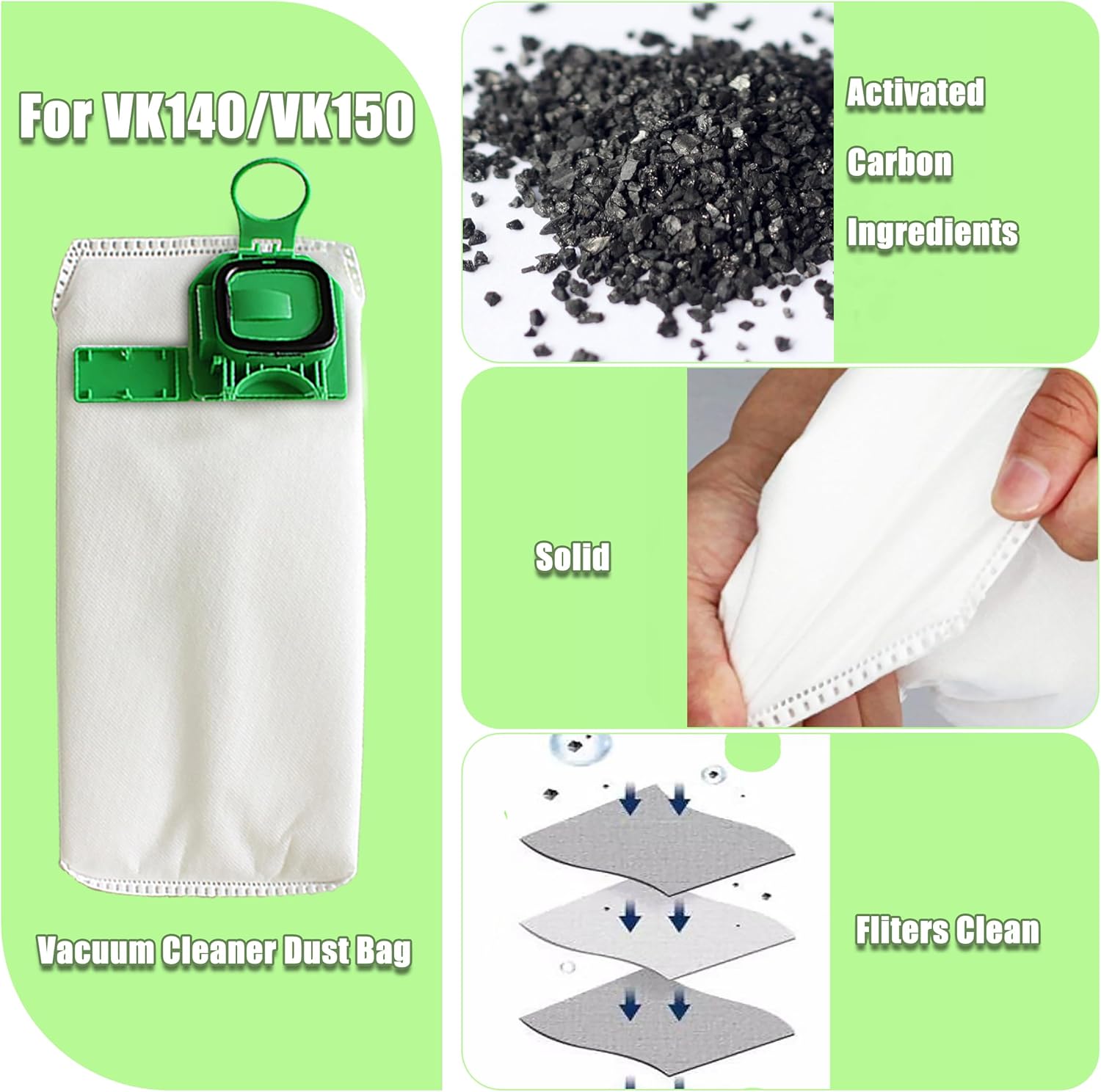 Kit 12 Sacchetti compatibile per Folletto VK140 VK150 FP 140 FP 150 | 12 Sacchetti Aspirapolvere Microfibra a 5 Stratti con 2 Filtro Motore e Spazzolino