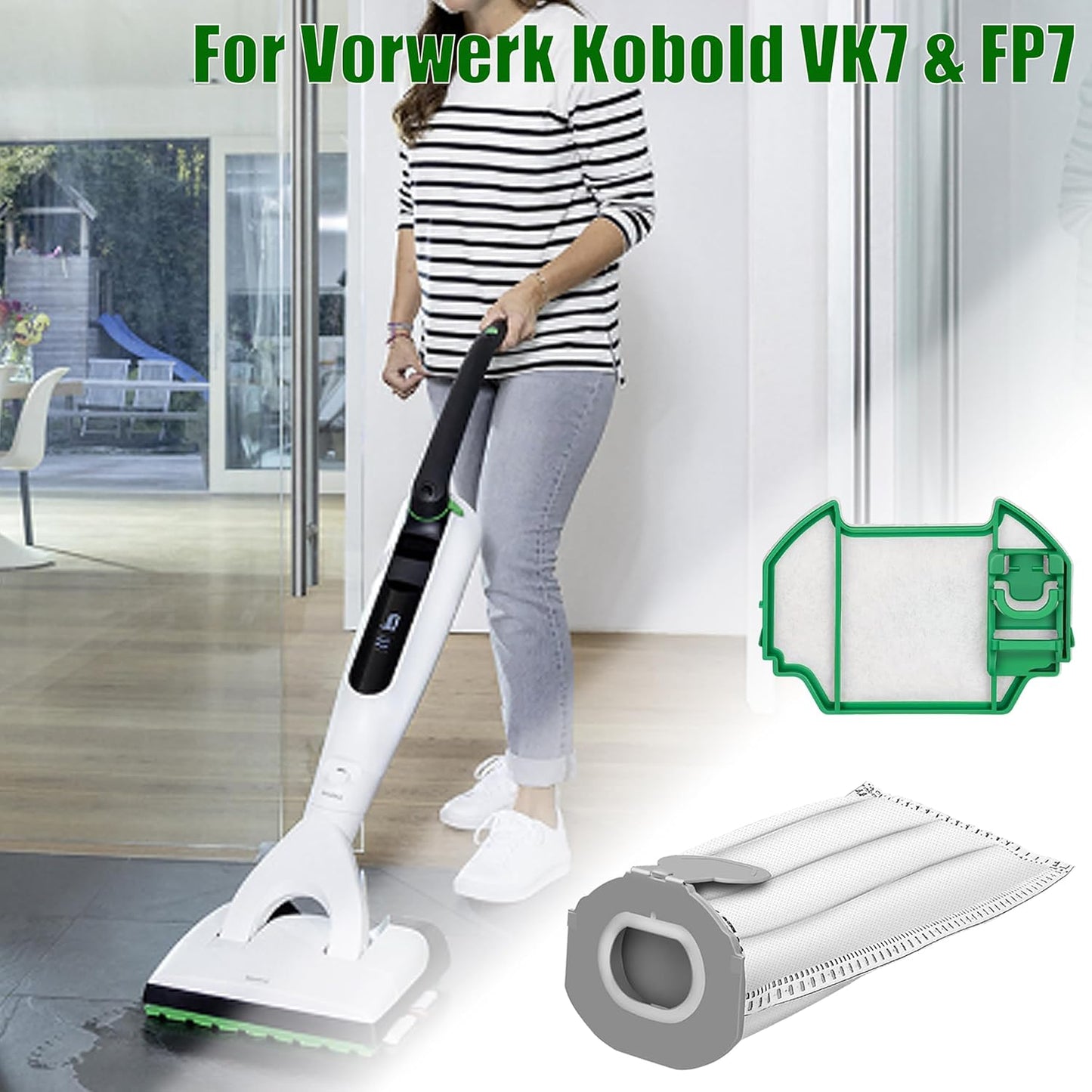 Kit 12 Sacchetti in Microfibra compatibile per Folletto VK7S VK7 FP7S FP7-12 Sacchetti Aspirapolvere + 2 Filtro Motore