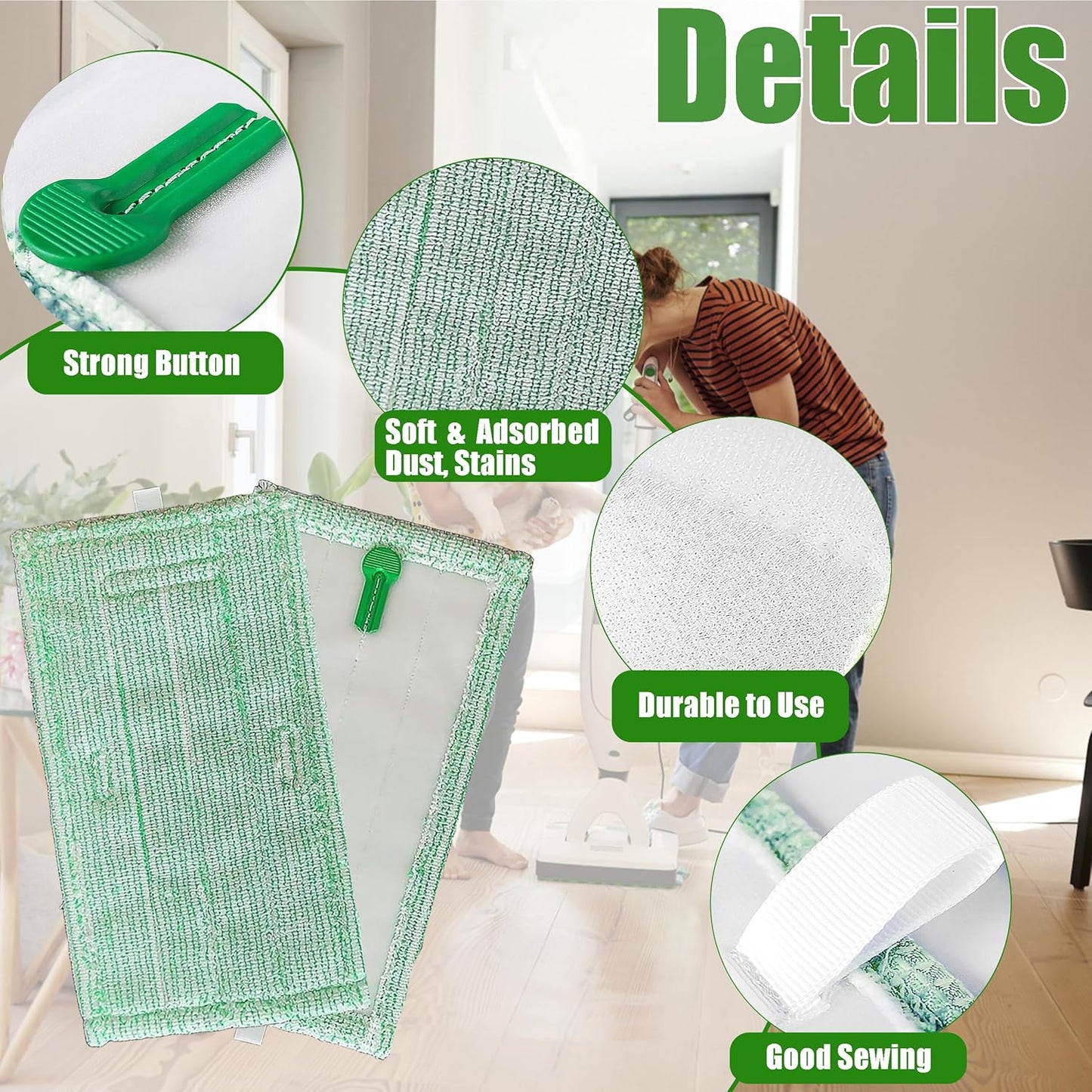 Panni Pulilava per Folletto SP600 SP600S Panno Lavapavimento in Microfibra Morbido adatto Parquet - Verde 6pcs