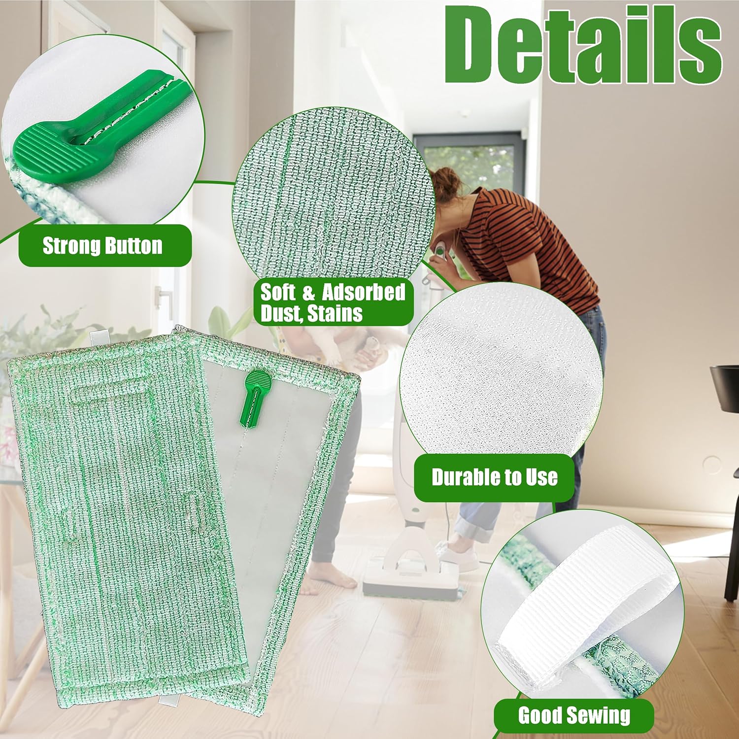 Panni Pulilava per Folletto SP600 SP600S Panno Lavapavimento in Microfibra Morbido adatto Parquet - Verde 6pcs